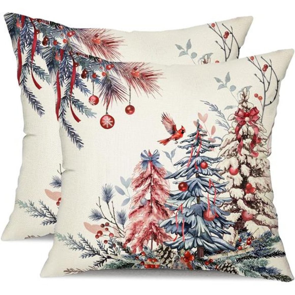 Set of 2 Christmas Pillow Covers 18x18 Inch |  Pink Blue | Christmas Decorations